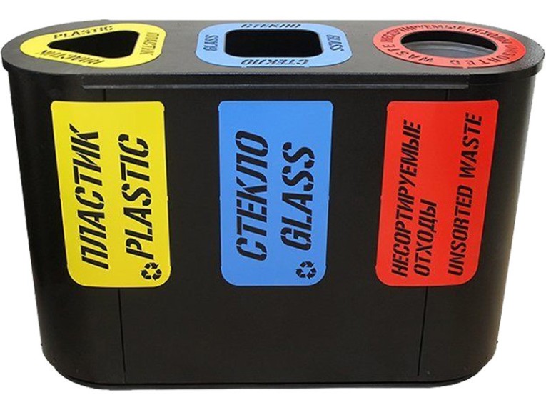 Урна для раздельного сбора мусора Город-3 (710) с метал. вставками пластик/стекло/несорт. отходы купить в Туле