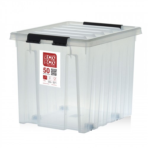 Контейнер Rox Box Original 50 (500х390х390 мм с крышкой и клипсами, на роликах, прозрачный) купить в Туле