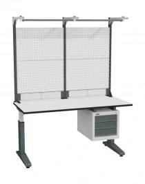 Стол монтажный ДиКом СР-150-01, ESD Thermopal, регулировка винтом, экран Э3, с подвесной тумбой Стол монтажный ДиКом СР-150-01, ESD Thermopal, регулировка винтом, экран Э3, с подвесной тумбой