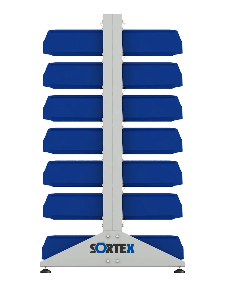 Стеллаж для пластиковых лотков SORTEX двухсторонний 1500x1000x800.03 купить в Туле