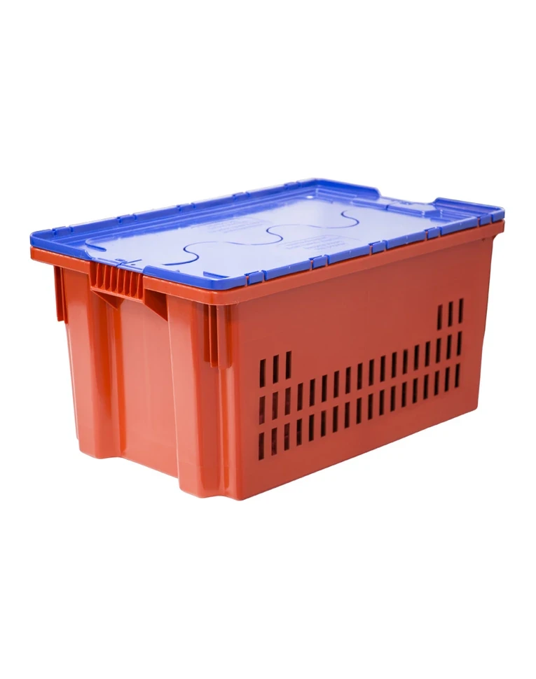 Ящик п/э 600х400х300 дно сплошное, стенки перфорированные, Safe PRO цв. красный с синей крышкой