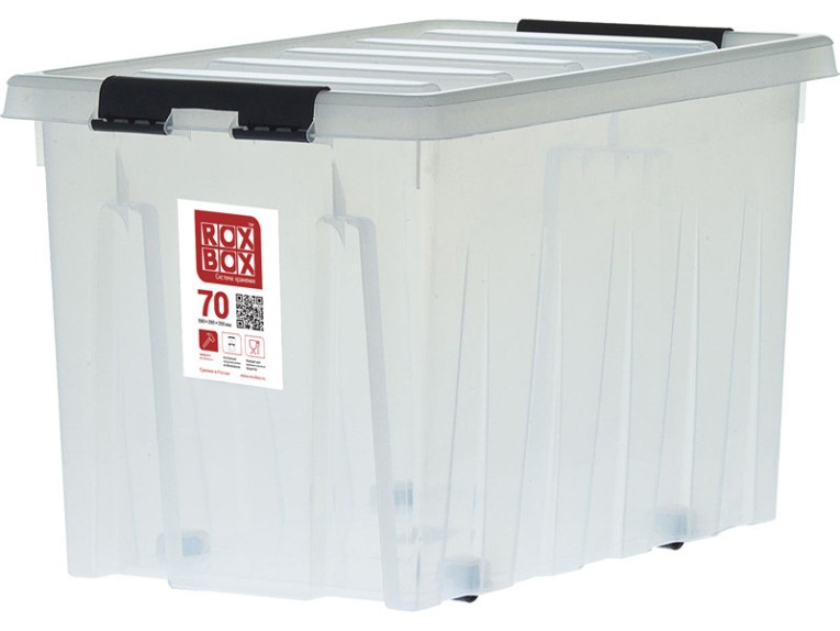 Контейнер Rox Box Original 70 (580х390х350 мм с крышкой и клипсами, на роликах, прозрачный) купить в Туле
