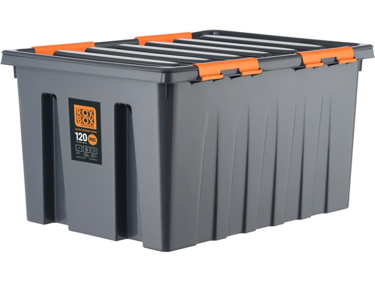 Контейнер особопрочный Rox Box PRO 120 (740х565х400 мм с крышкой и клипсами, на роликах, антрацит) купить в Туле